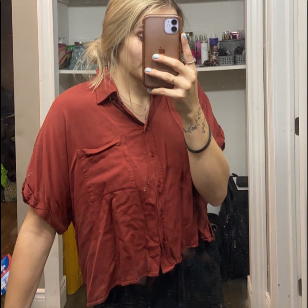 burnt orange crop button up